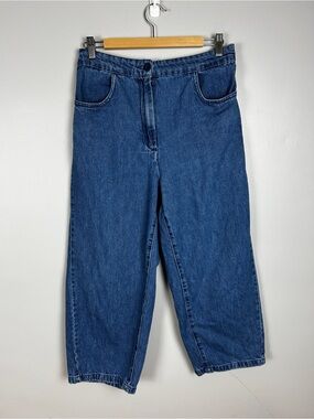 ZARA Lightweight Denim Wide Leg Pants Sz Medium Elastic Waist Summer Jean